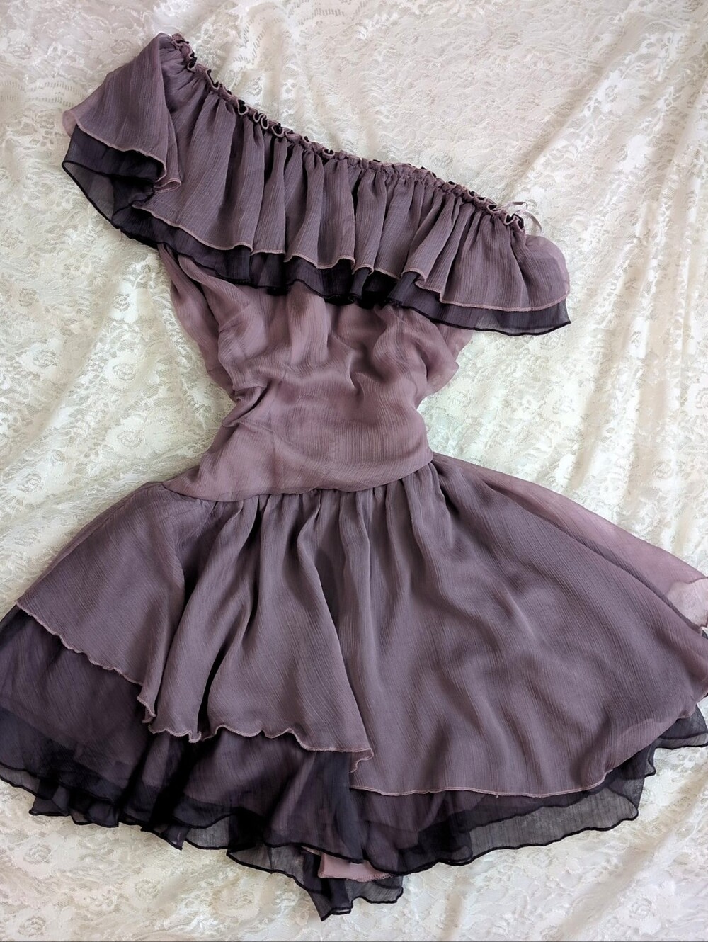 Cece Collection Taupe One Shoulder Ruffle Chiffon Mini Dress Size S - Picture 1 of 8